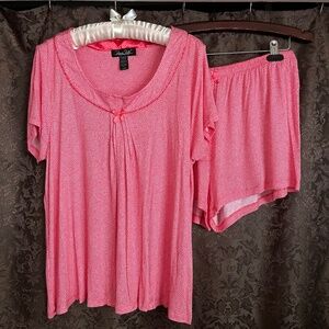 PJ Set NWOT Rene Rofe Soft and Stretchy Coral & White Fabric Size Large